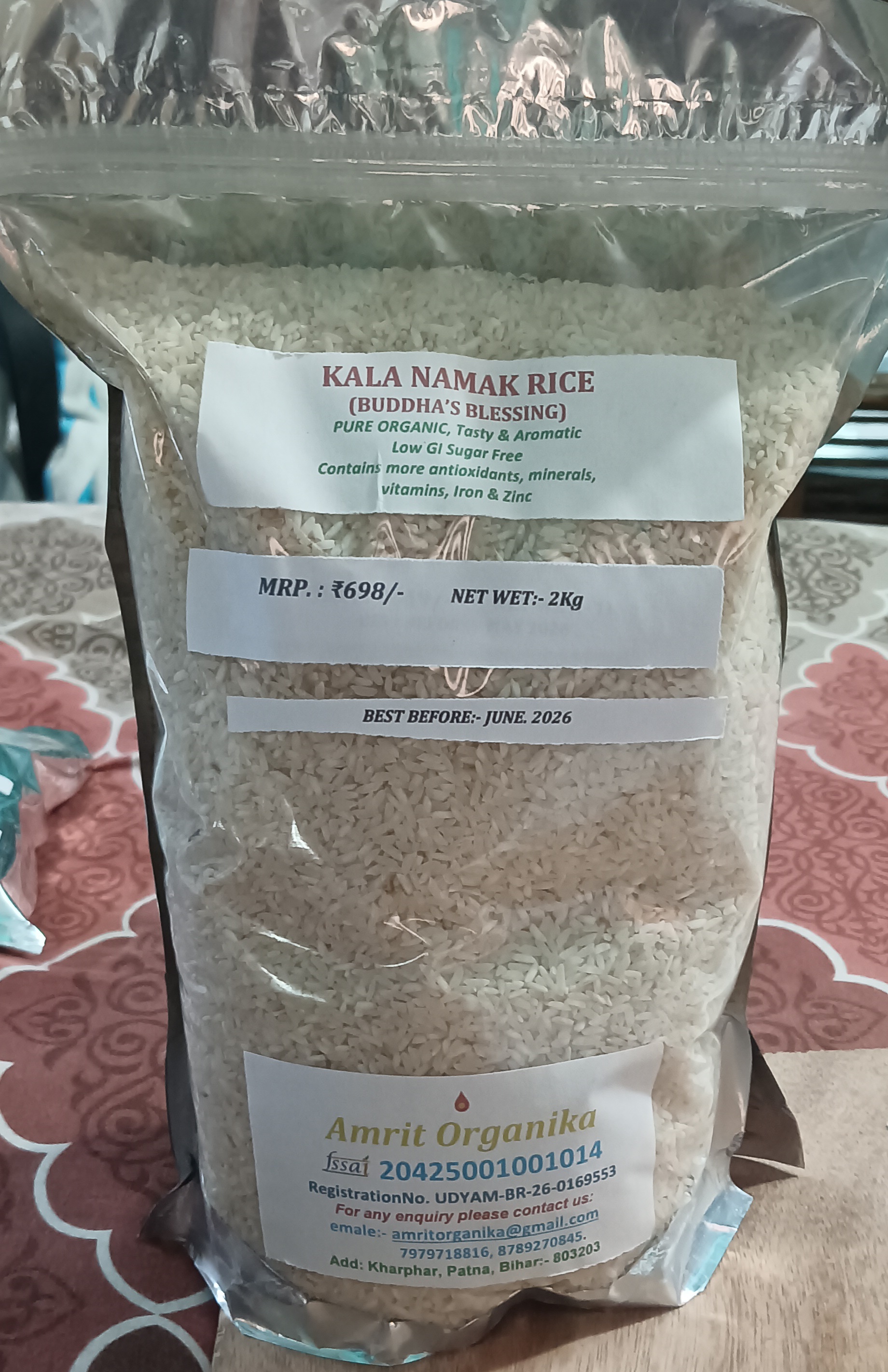 KALA NAMAK RICE (BUDDHA’S BLESSING)  SUGAR FREE (PURE ORGANIC) 2Kg