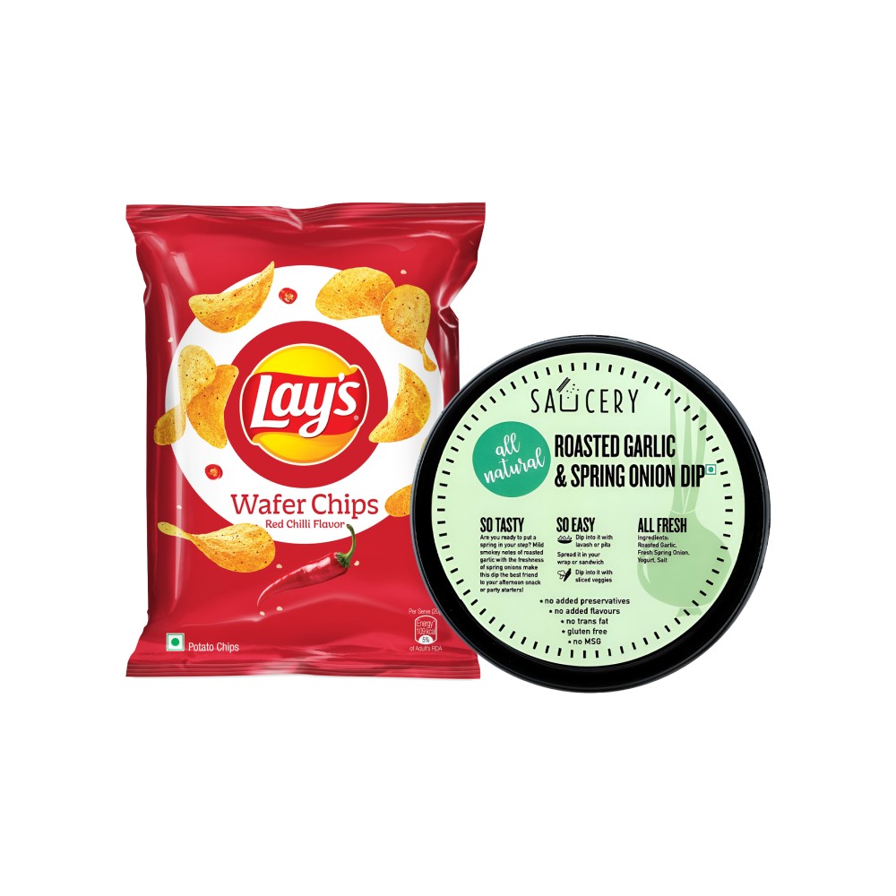 Lay's Wafer Style - Sundried Chilli Potato Chips + Saucery Roasted Garlic & Spring Onion Dip Combo