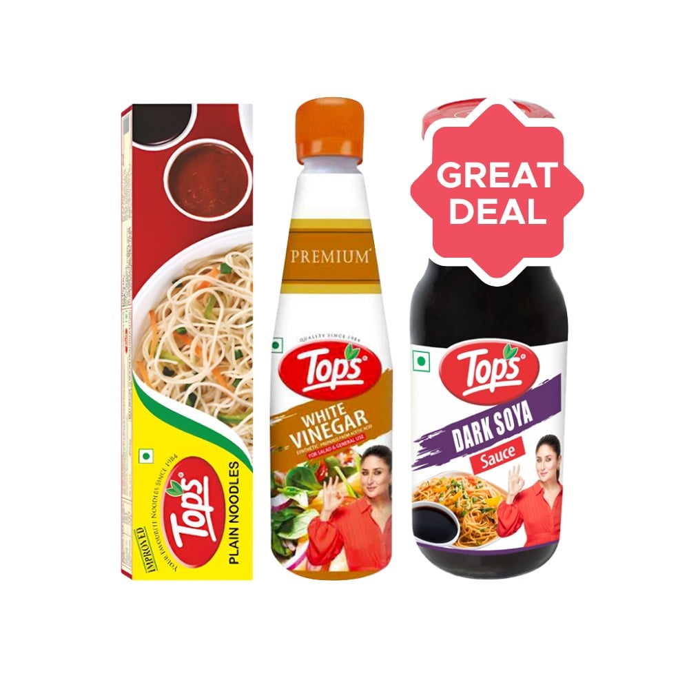 Tops Plain Noodles + Tops Premium Synthetic (White) Vinegar + Tops Dark Soy Sauce Combo