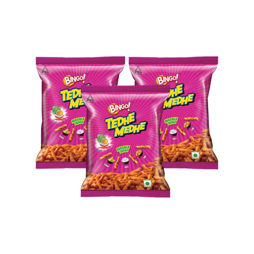 Bingo Tedhe Medhe Masala Tadka Crisps - Pack of 3