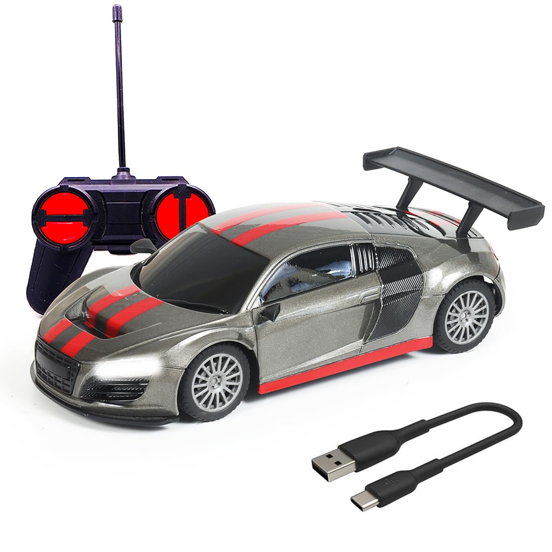 Wembley High Speed Mini 1:24 Scale Rechargeable Remote Control Car (Grey & Black, 3 - 4 years)