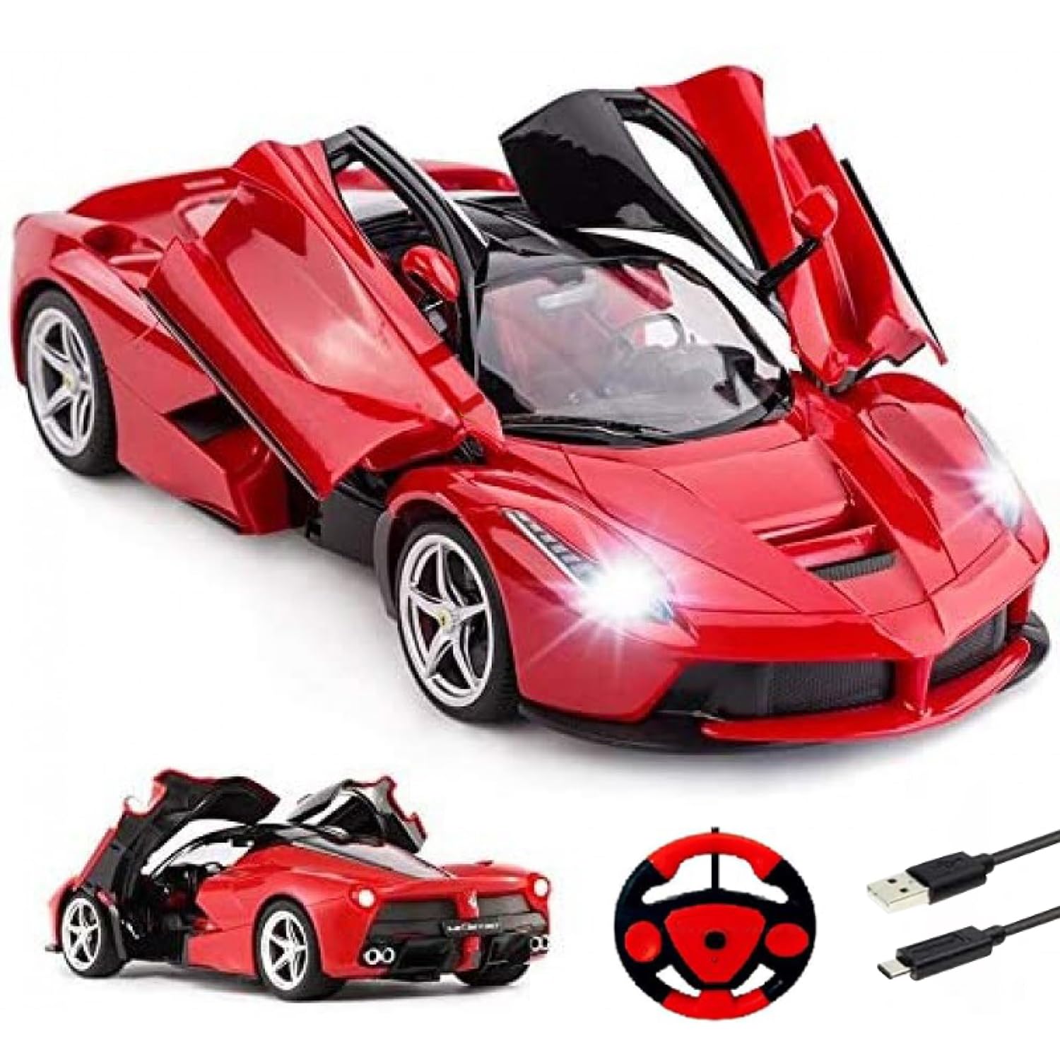 Webby Toys Remote Controlled Super Car Toy Vehicle with Opening Doors (Red, 2 - 4 Years)