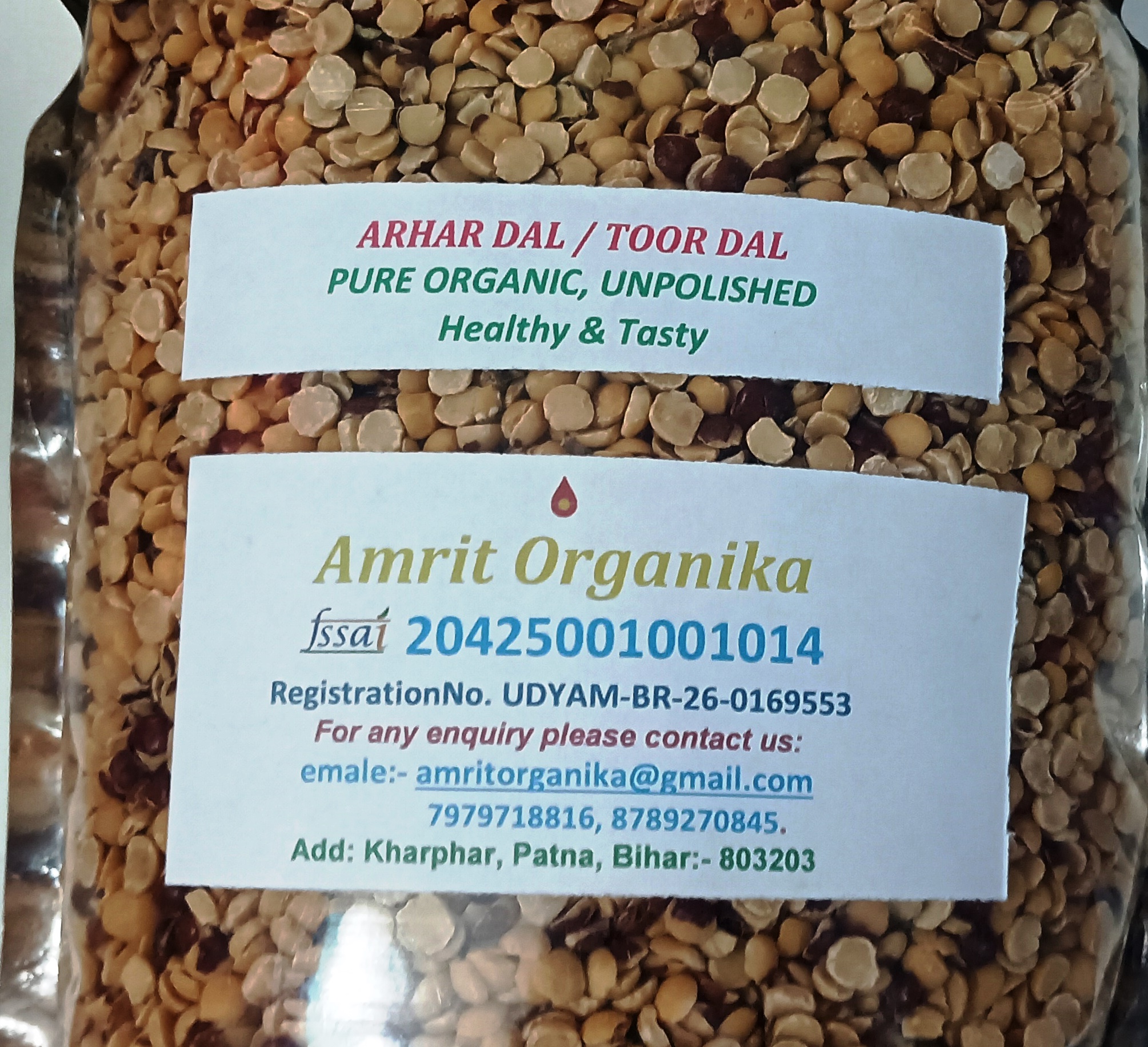 ARHAR DAL / TOOR DAL PURE ORGANIC, UNPOLISHED 2Kg