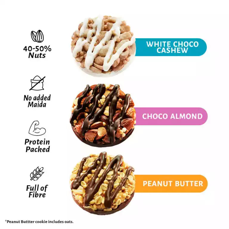 Open Secret Assorted Chocolate Cookies - Choco Almonds, White Choco Cashews & Peanuts Butter - Pack of 2