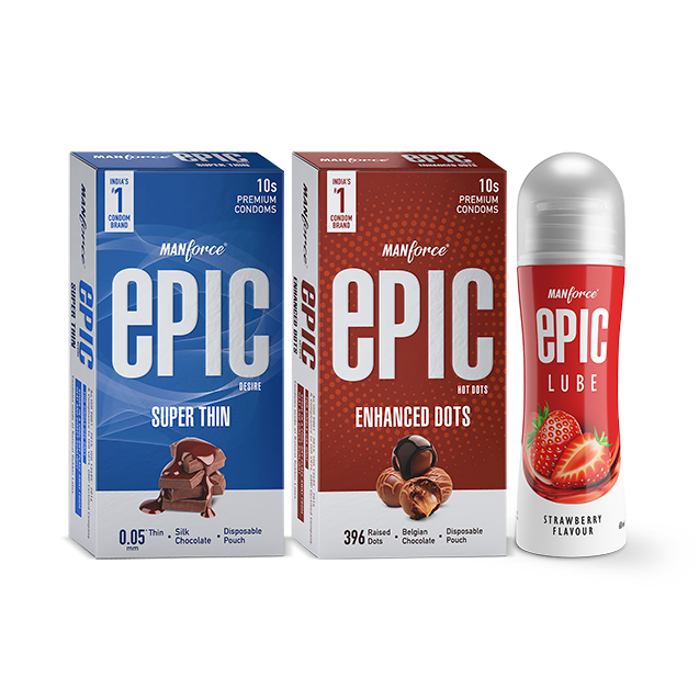 Manforce Epic Condom (Belgian Chocolate Flavour) + Manforce Epic Strawberry Flavoured Lubricant Combo