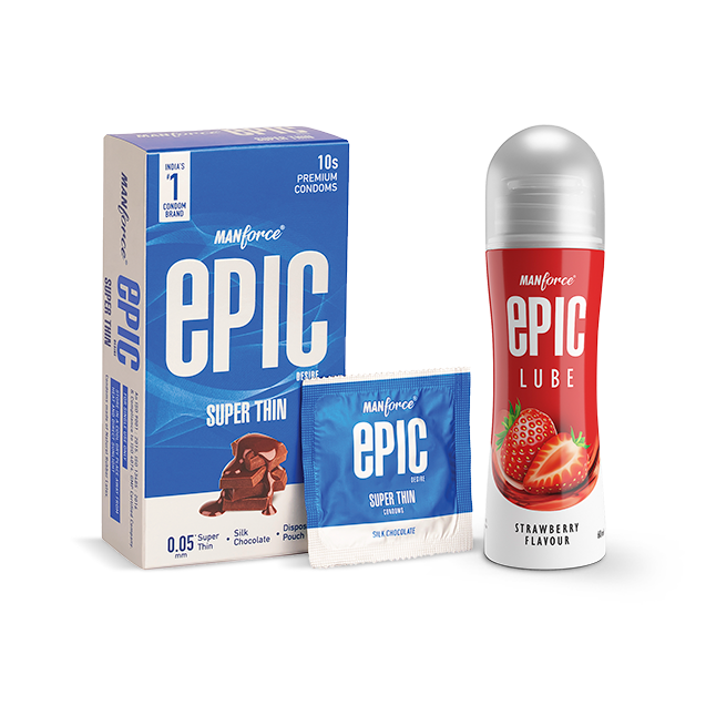 Manforce Epic Super Thin Condom (Silk Chocolate Flavour) + Manforce Epic Strawberry Flavoured Lubricant Combo