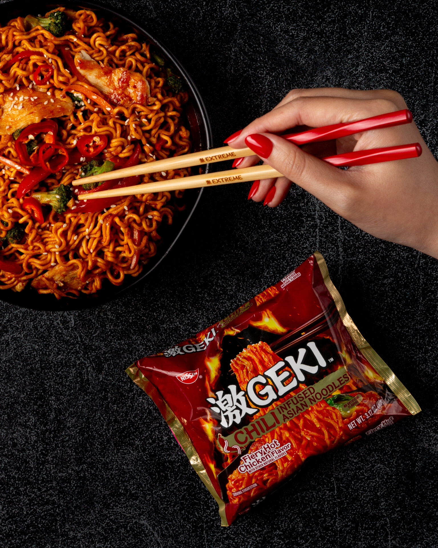 Nissin Geki - Hot & Spicy Korean Veg Flavoured Instant Noodles - Pack of 3