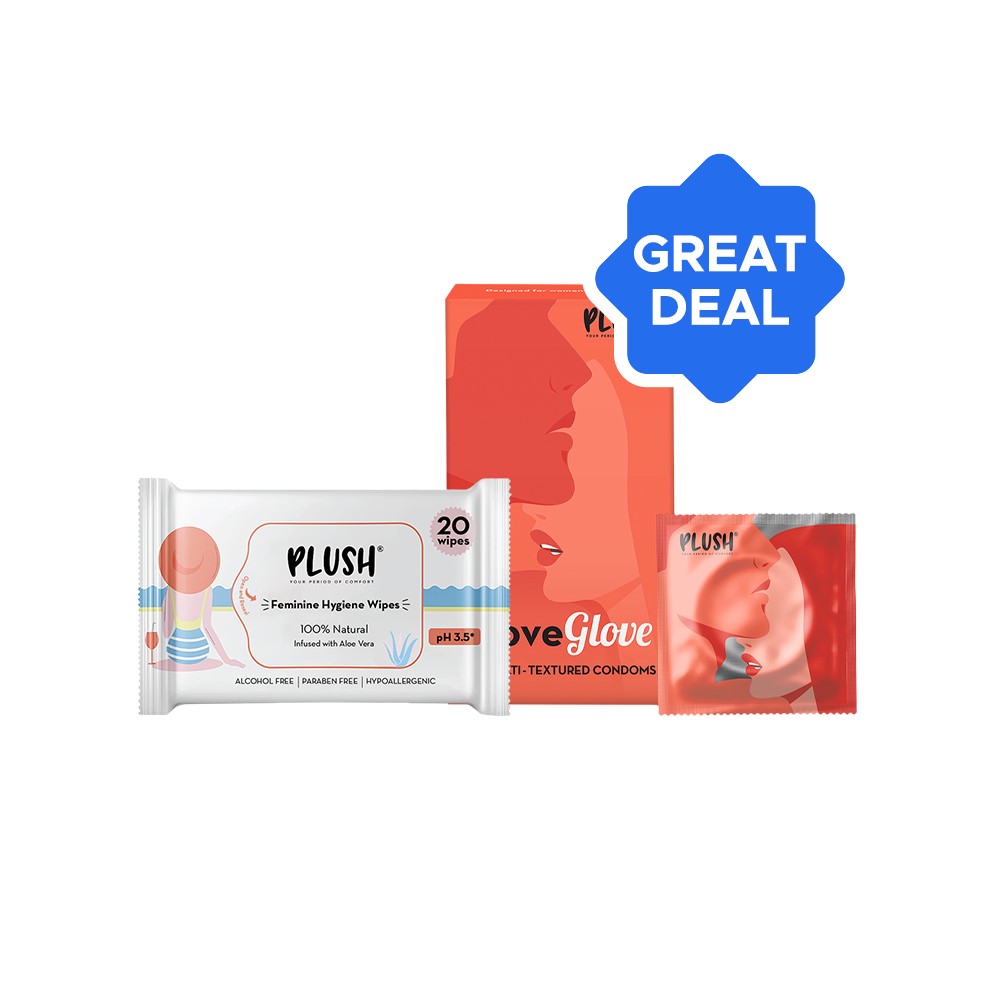 Plush Intimate Wipes for Women + Love Glove Multi Textured Condom Combo