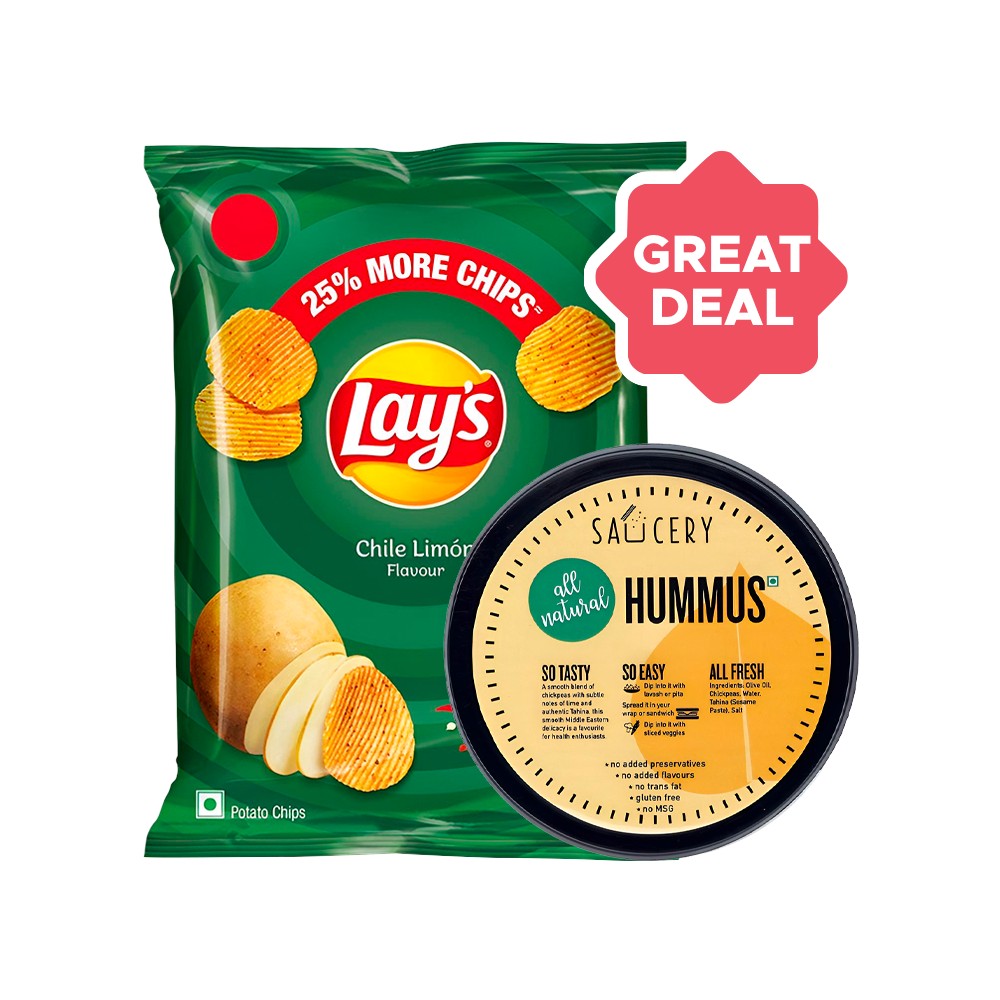 Saucery Hummus Dip + Lay's Chile Limon Flavour Potato Chips Combo