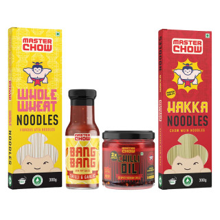 MasterChow Healthy Whole Wheat Noodles + Bang Bang Chilli & Garlic Stir Fry Cooking Sauce (Ready to Cook) Combo