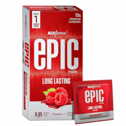 Manforce Epic Pleasure Long Lasting Super Thin Condom (Raspberry Flavour)