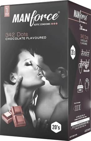 Manforce Xotic 2 in 1 Double Contoured & Dotted Condom (with 342 dots, Chocolate Flavour) - Pack of 2