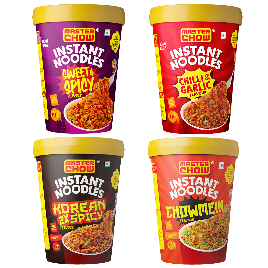 MasterChow Instant Cup Noodles (Chowmein Flavour) + Instant Cup Noodles (Korean 2X Spicy Flavour) Combo