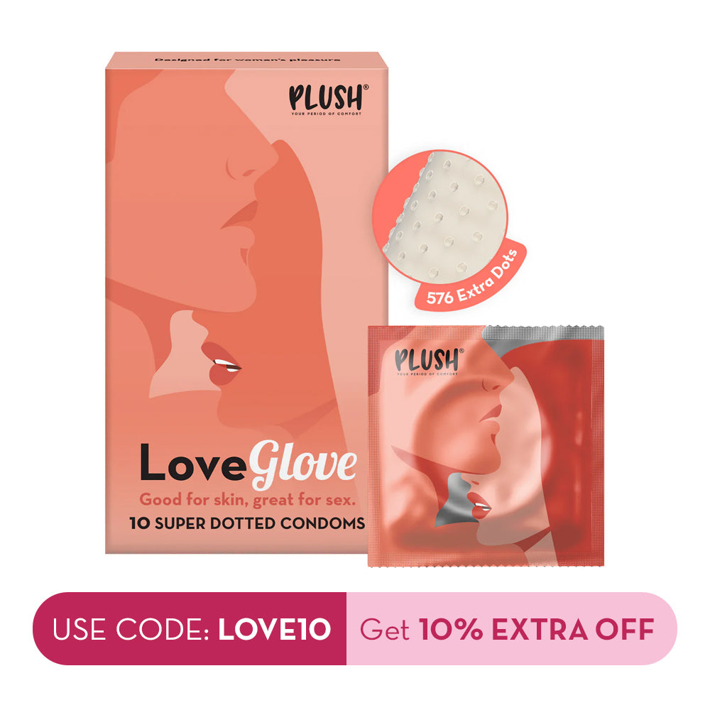 Plush Love Glove Super Dotted Condom + Plush Strawberry Flavoured Lubricant (for Men & Women) Combo